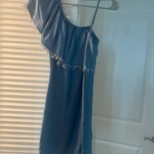SPLENDID Chambray Denim Fringe One Shoulder Dress, Super soft and flattering, XS